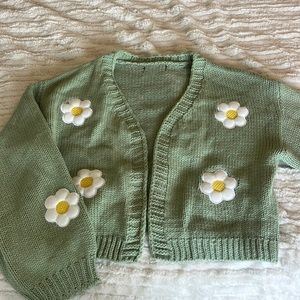 Sage green daisy sweater